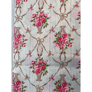 Fabric -VTG Marcus Brothers Ribbon Trellis Floral on Dobby Ladder Weave Base BTY